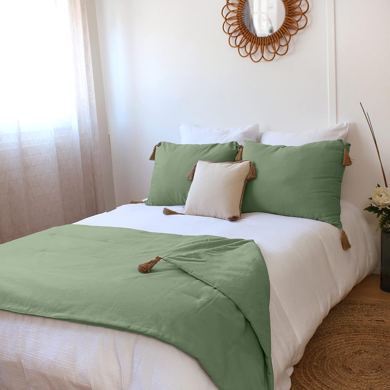 Quilt met 4 bobbels, jute, 90 X 190 Cm, klei, 2007AGCHLJT090190, 90 X 190 Cm Quilts en quilts Naty Shop