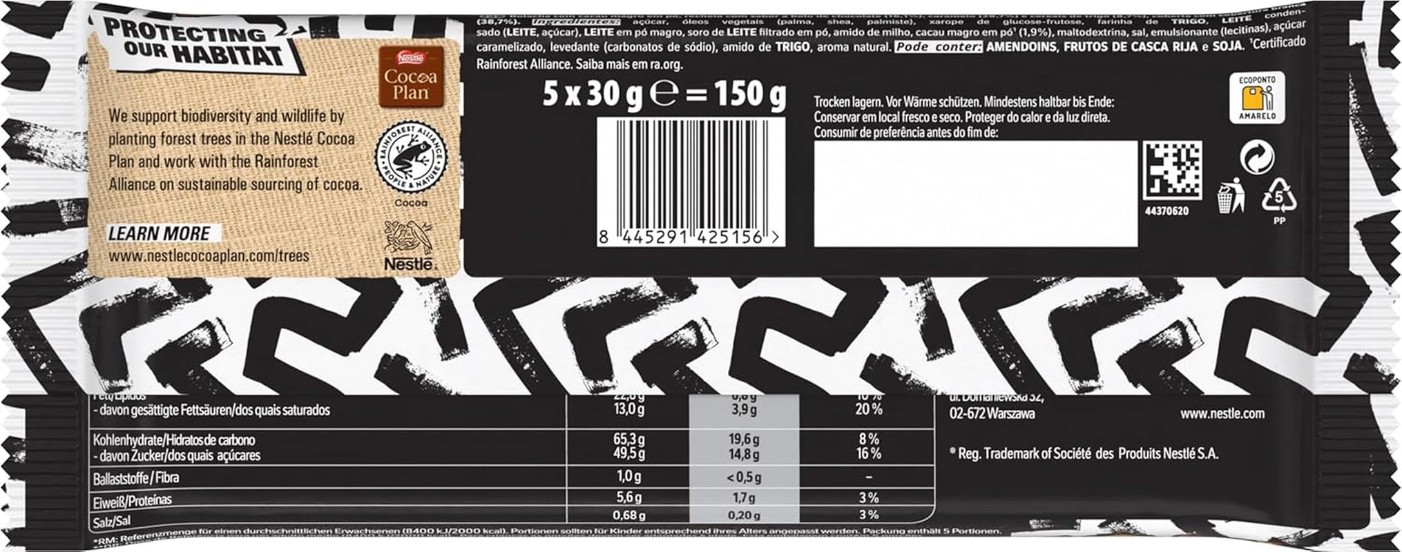 LION Black & White chocoladereep, een snack met een intense smaak, knapperige chocolade en knapperige chips, brownievulling, een unieke verrukkelijke ervaring, 1 pakje (5 x 30 g)