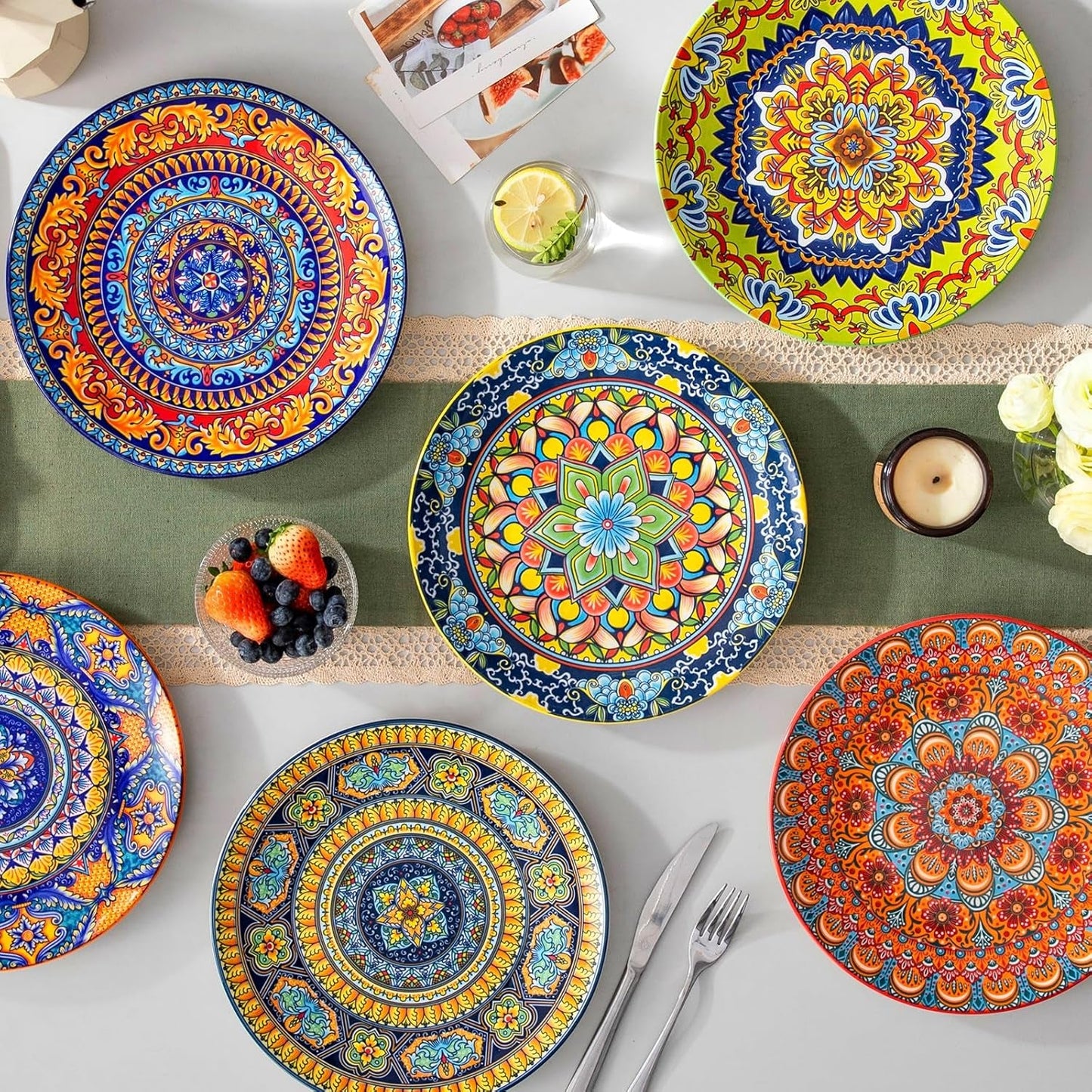 Dinerbordenset voor 6 personen, vancasso KRVI bordenset voor 6 personen, bordenset Ø 27 cm, vaatwasser- en magnetronbestendig, pastaborden, ontbijtborden, taartborden