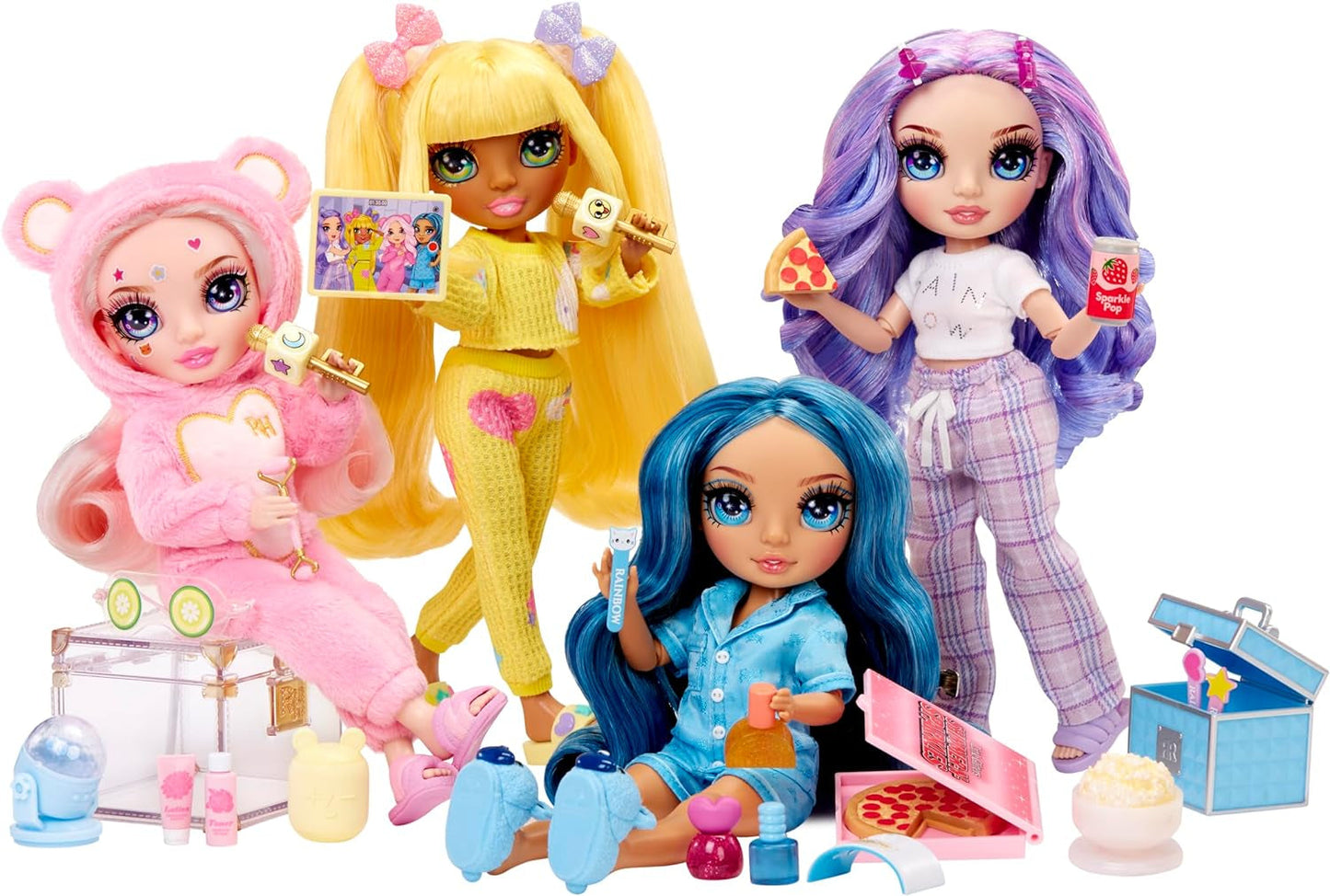Rainbow High Junior High PJ Party Doll - Violet - 22 cm met zachte jumpsuit, pantoffels en speelaccessoires - Kinderspeelgoed - Ideaal voor 4-12 jaar