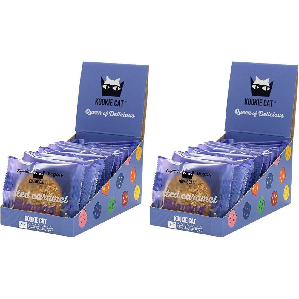 Veganistische gezouten karamel-amandelkoekjes - individueel verpakt, glutenvrij, soja-vrij, biologisch amandelhaver - 12 x 50 g multipack (pak van 2)