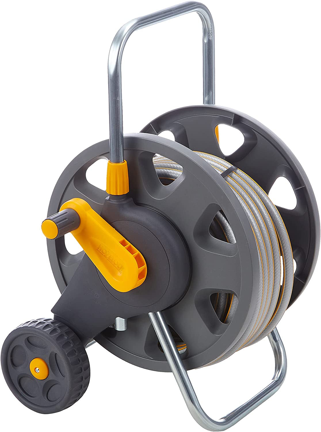 HOZELOCK - Slanghaspel Plus 50 M (Ø 12,5 mm) gemonteerd: Max. capaciteit 60 m, stabiel en robuust voor algemeen gebruik, gemonteerd met 50 m slang, 1 sproeikop + aansluitingen [2435R0000]