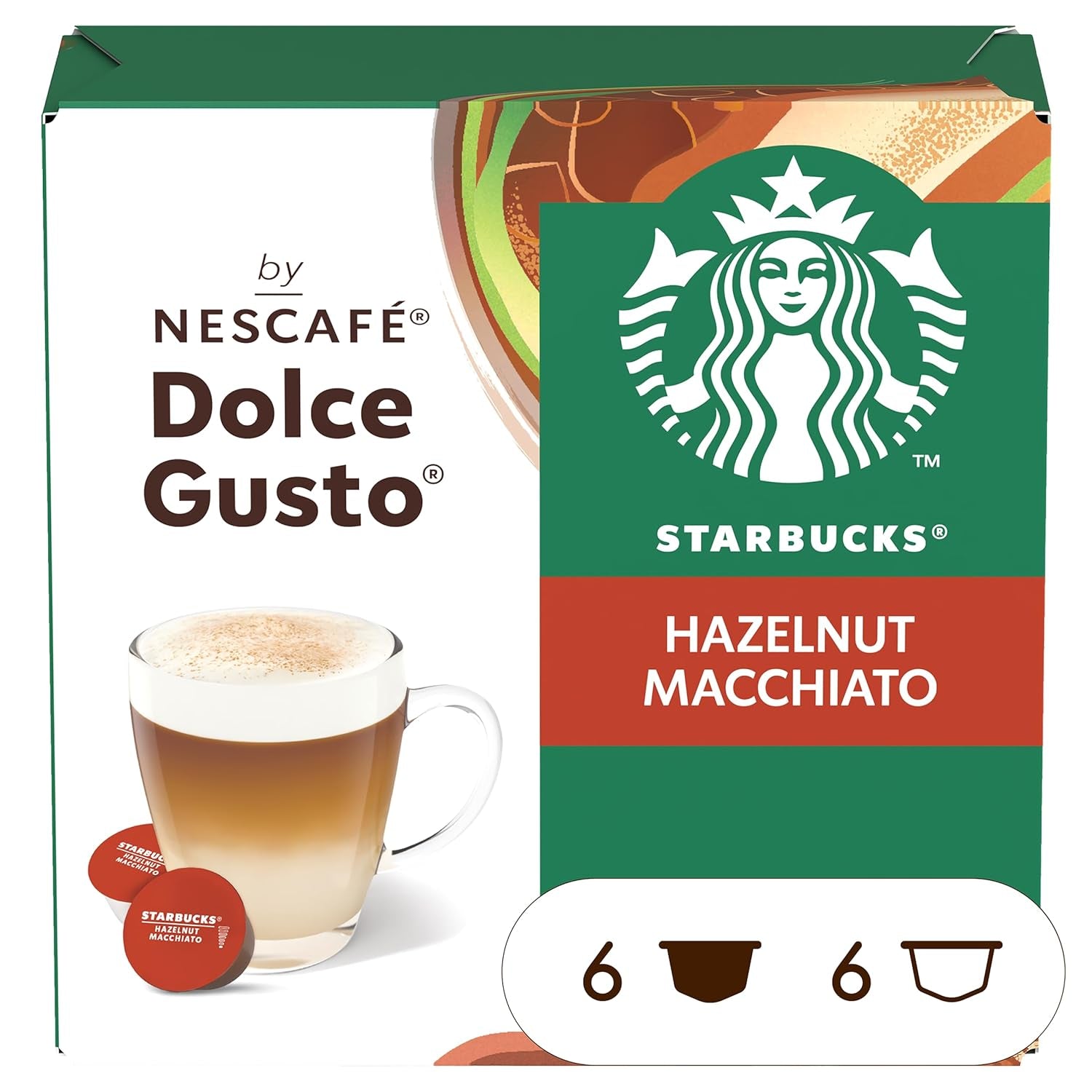 STARBUCKS Hazelnoot Macchiato van Nescafé Dolce Gusto, Dunkle Röstung, Kaffeekapseln 6 x 12 (72 Kapseln)