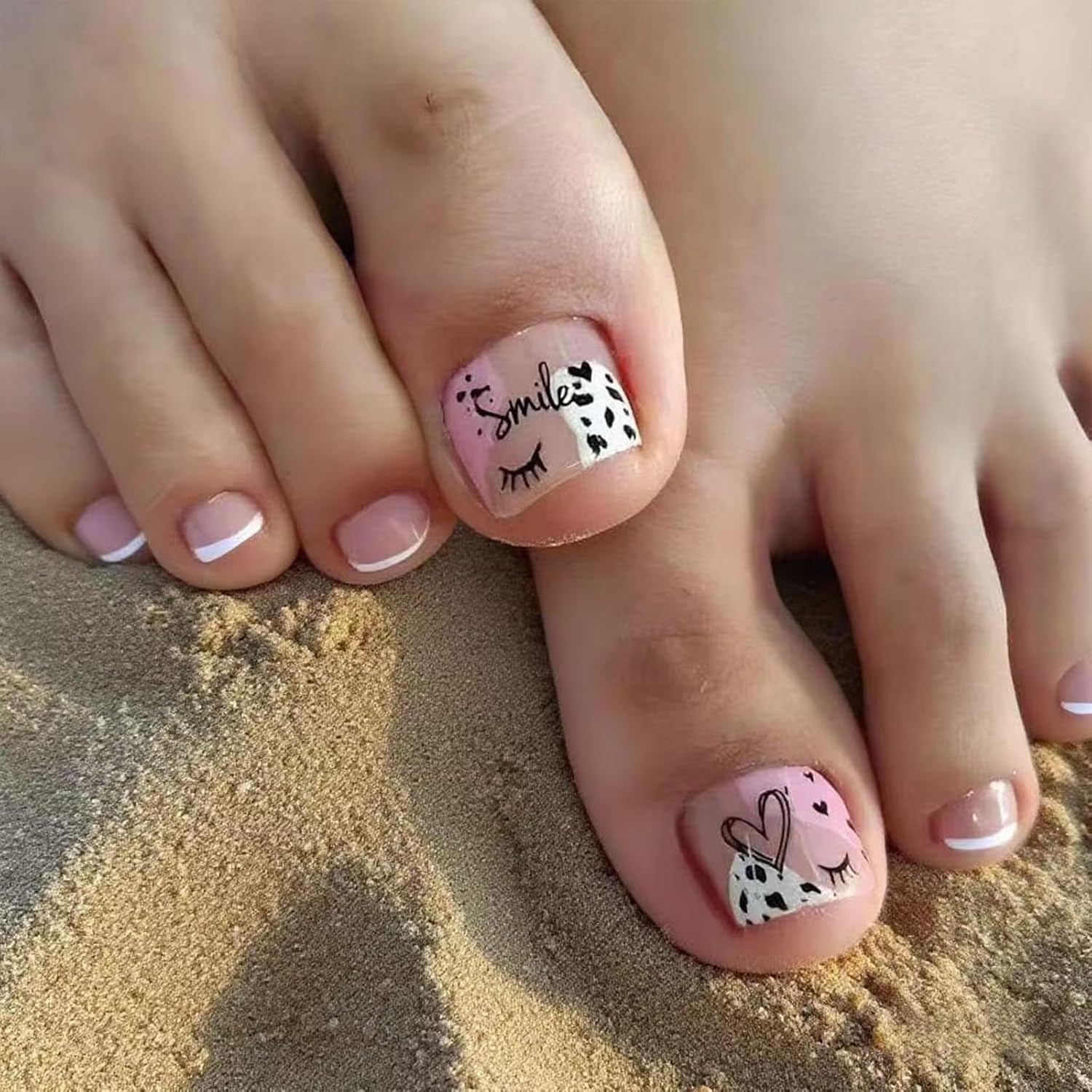 Zelfklevende kunstnagels set - Franse kunstnagels - 24 stuks Kort Vierkant Ontwerp Wit Roze Gradiënt Kunstnagels Ballerina Manicure (Kort Roze Gradiënt)
