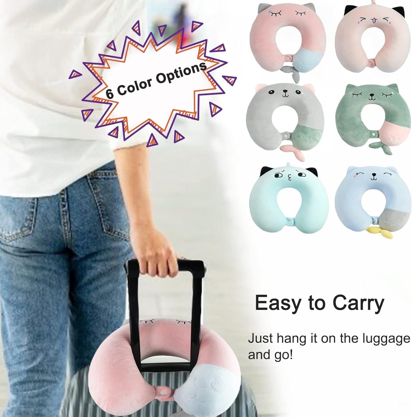 Nekkussen Nekkussen voor kinderen voor vliegtuig-, auto- en treinreizen Volwassen traagschuim reiskussen Schattig dierenpatroon U-vormig kussen Afneembare hoes (roze2) Cervicale orthopedische kussens Naty Shop