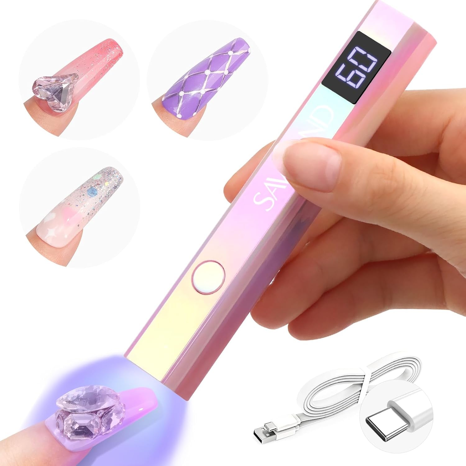 Saviland UV-lamp voor gelnagels: Mini U V-lamp voor nagelsSchützen Sie Die Haut Wiederaufladbar Klein LED Nagellack Trocknergerät Für Nagellack Aufbaugel Nail Tips Nagelkleber Geschenken voor Frauen