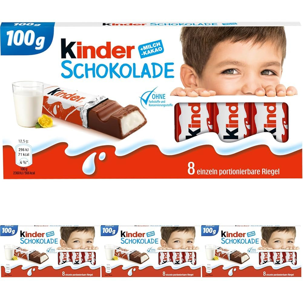 Kinder Chocolate - Gevulde melkchocoladerepen - 1 pakje met 24 individuele repen (24 x 12,5 g).