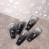 3D zilver metallic nagelstickers, nagelstickers voor vrouwen, ster, maan, zon, nagelfolie, zelfklevende stickers, vlindernagelstickers, nagelstickers, nageldesignaccessoires, 8 stuks