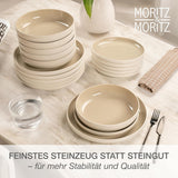 Moritz & Moritz CAVO steengoed servies voor 12 personen, 36-delig - Modern servies in zandkleur - Onderhoudsvriendelijke combinatieset met borden en schalen - Koffieservies