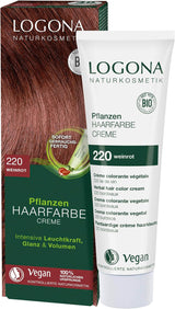LOGONA Natural Cosmetics Plantaardige haarkleurcrème 240 Nougatbruin, Natuurlijke hennabruine haarkleurcrème, Bruintintenkleurcrème, Donkere haarkleur, 150ml Naty Shop Haarverf 220 Wijnrood [Titiaan]