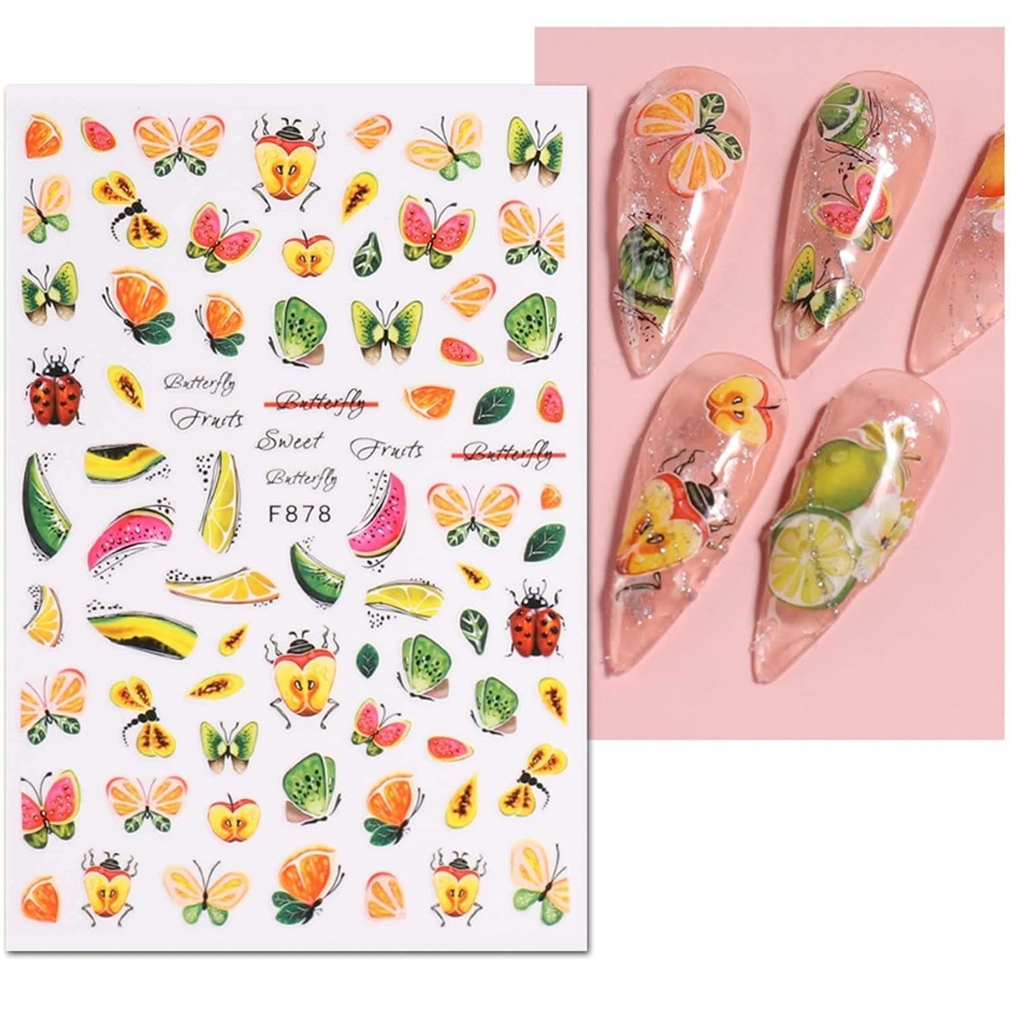 JMEOWIO Nagelsticker Sommer Frucht 9 Blatt Nail Art Sticker Selbstklebend Nagelaufkleber Zitronen Decoratie Nageldesign Zubehör