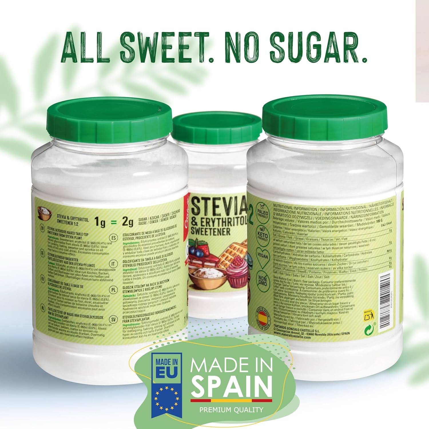 Stevia + Erythritol 1:2 Zoetstof, 1G = 2G Suiker, 1 Kg Zoetstoffen Naty Shop