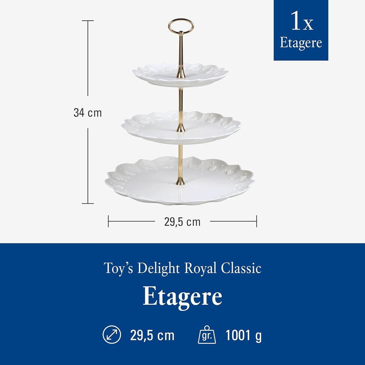 Villeroy & Boch Toys Delight Royal Classic plank, decoratieve gelaagde displaystandaard voor koekjes, gebak en kleine stukjes cake, premium porselein, wit
