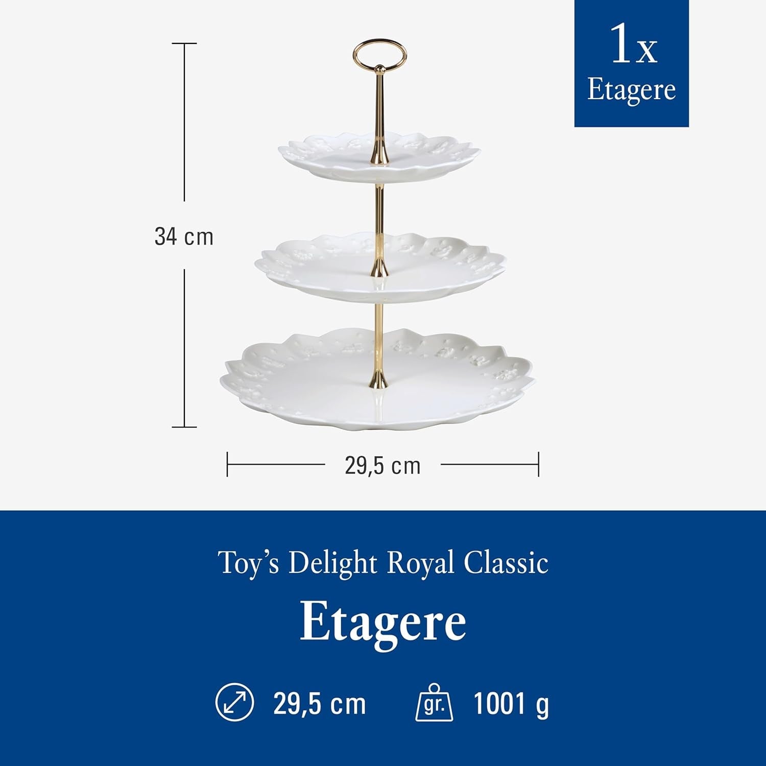 Villeroy & Boch Toys Delight Royal Classic plank, decoratieve gelaagde displaystandaard voor koekjes, gebak en kleine stukjes cake, premium porselein, wit