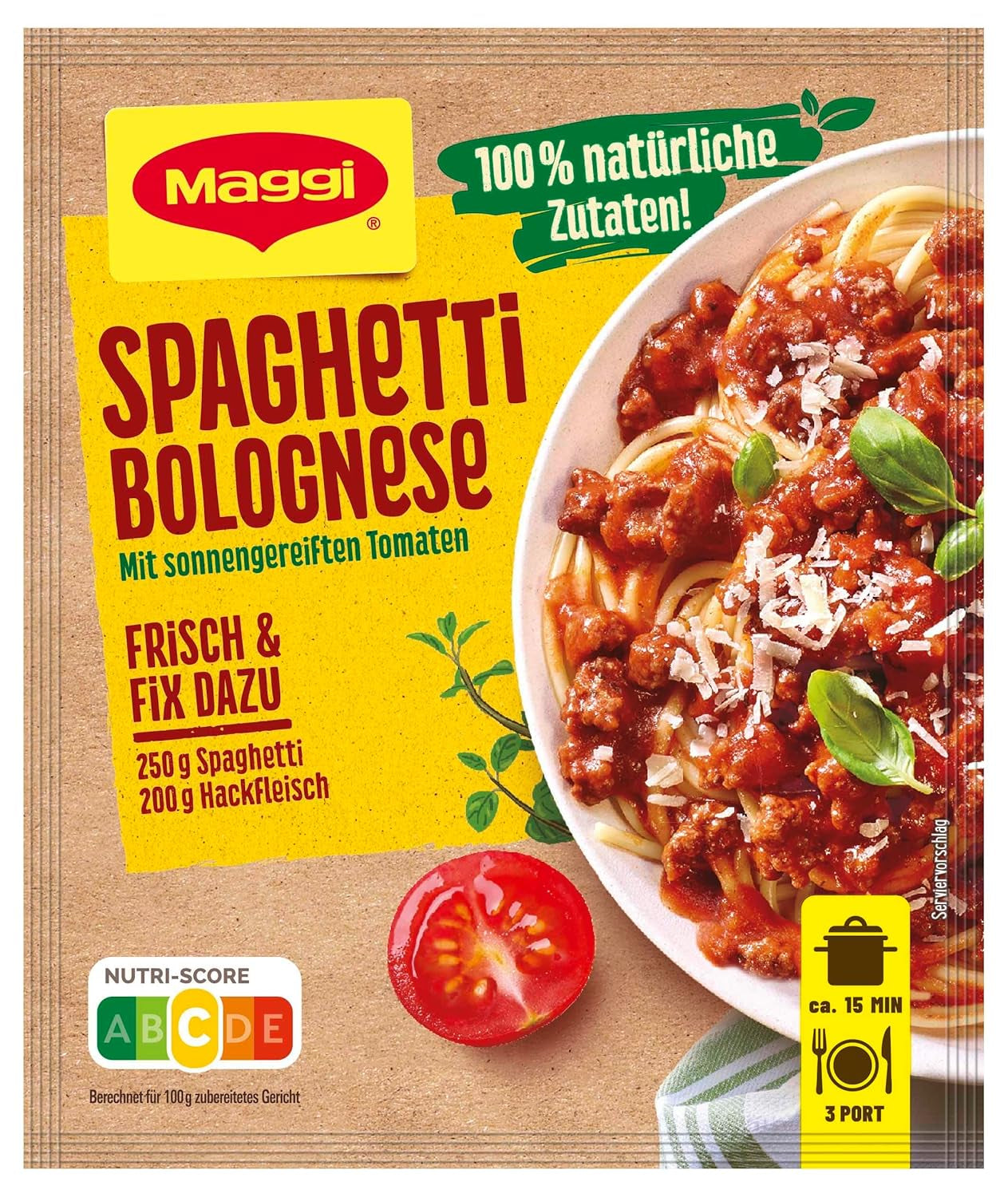 MAGGI Fix voor Spaghetti Bolognese, Würzmischung, 100% natuurlijke ingrediënten, voor 3 Portionen, 1er Pack (1 x 36g Packung)