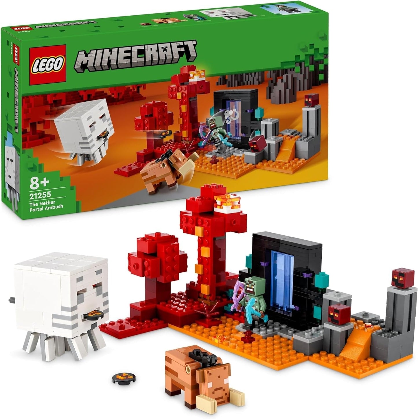 LEGO Minecraft Hinderlaag bij het Nether Portal Nether Game-speelgoed voor kinderen met gevechtsscènes en legendarische figuren inclusief Ghast-cadeau voor gamerjongens en -meisjes vanaf 8 jaar oud 21255 Bouwsets Bekijk de LEGO-Store Single