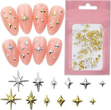 120 stuks Goud-Zilveren Ster Nagelbedels Ster Y2K Nagels Metalen Ster Nagelbedels Gemengde Maten Nagelschroeven Ster Nagelontwerp Nagelkunst 3D Sterbedels Nageldecoratie Nagelbedels Nagelaccessoires