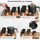 MIAMIO - Japans/Chinees theeservies 6 x 100 ml / Aziatische theepot 620 ml met thee-ei, traditionele Japanse theepotset voor theeliefhebbers/mannen/vrouwen (zwart)