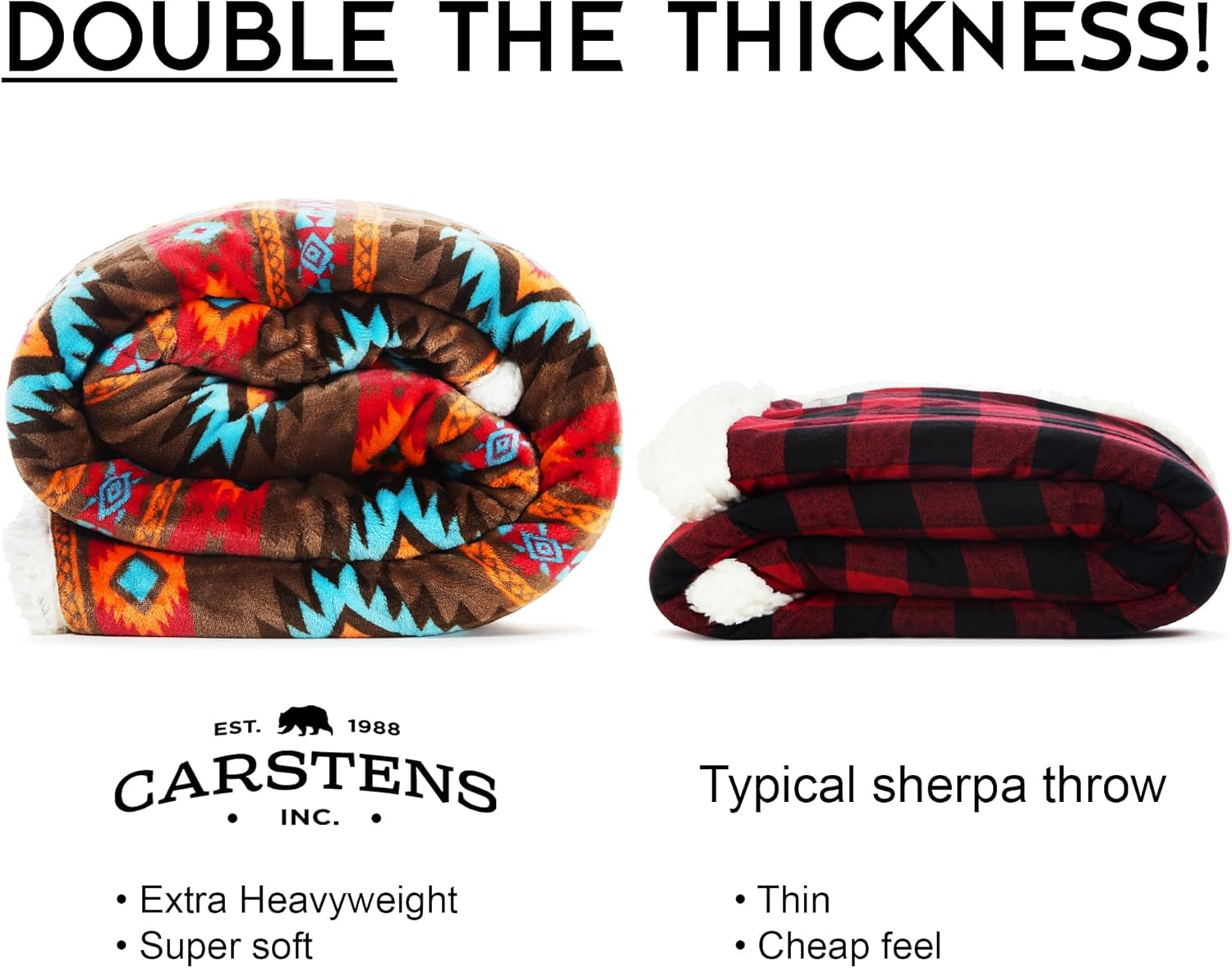 CARSTENS, INC. Wrangler Ultra Premium deken, superzacht, Sherpa Fleece, oversized, 137,2 x 172,7 cm, Southwest Horizon bedden en dekens Carstens, Inc.