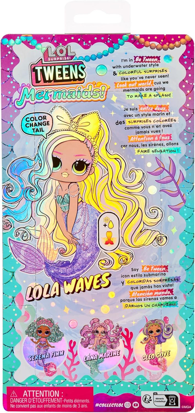 LOL Verrassing! Tweens - Lola Waves Zeemeermin - Modepop met van kleur veranderende staart, beweegbare vin en mooie accessoires - Speelgoed voor kinderen en verzamelaars vanaf 4 jaar