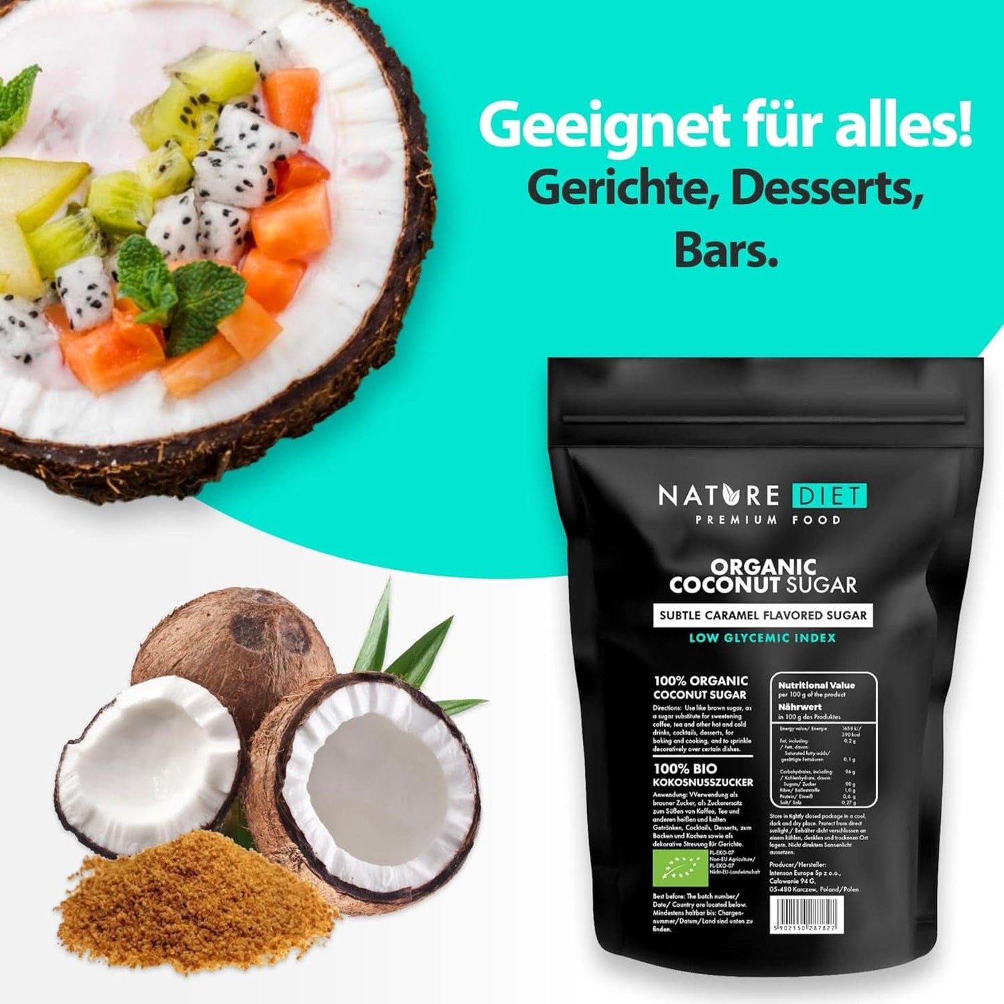 Biologische kokossuiker, karamelsmaak, 1,5 Kg Zoetstoffen Naty Shop
