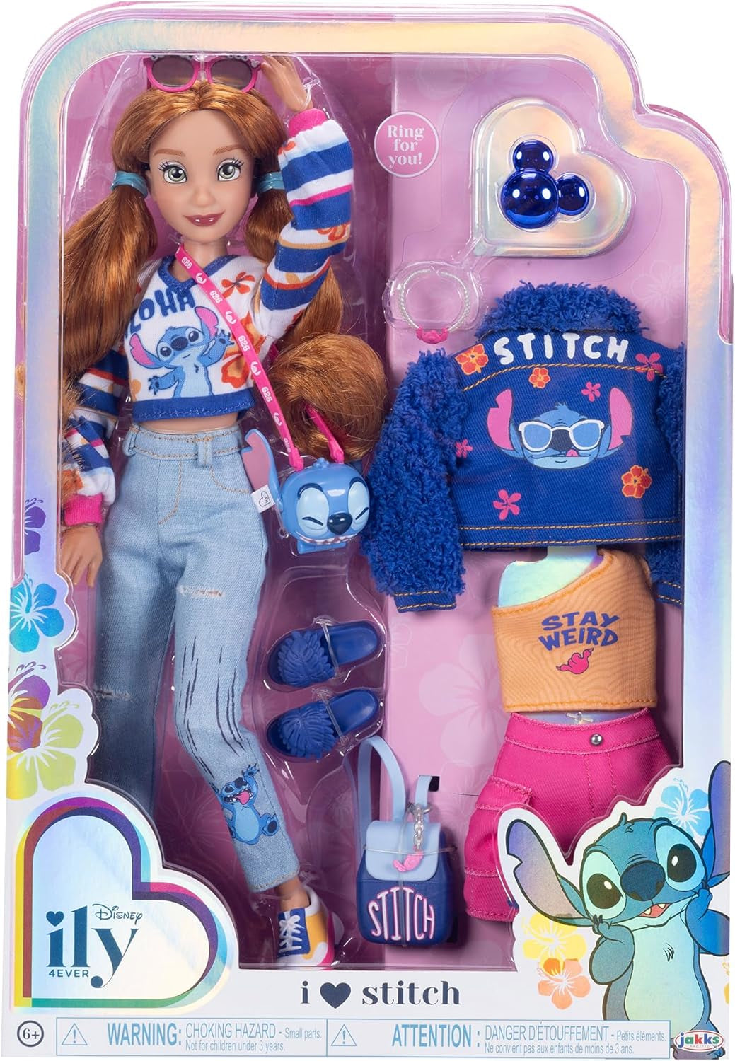 Disney ILY 4EVER Fashion Dolls Stitch met rood haar, 25 cm lang, 13 scharnierpunten, twee complete Mix-And-Match-outfits en een sprankelende Mickey-ring voor jou! Naty Shop-poppen