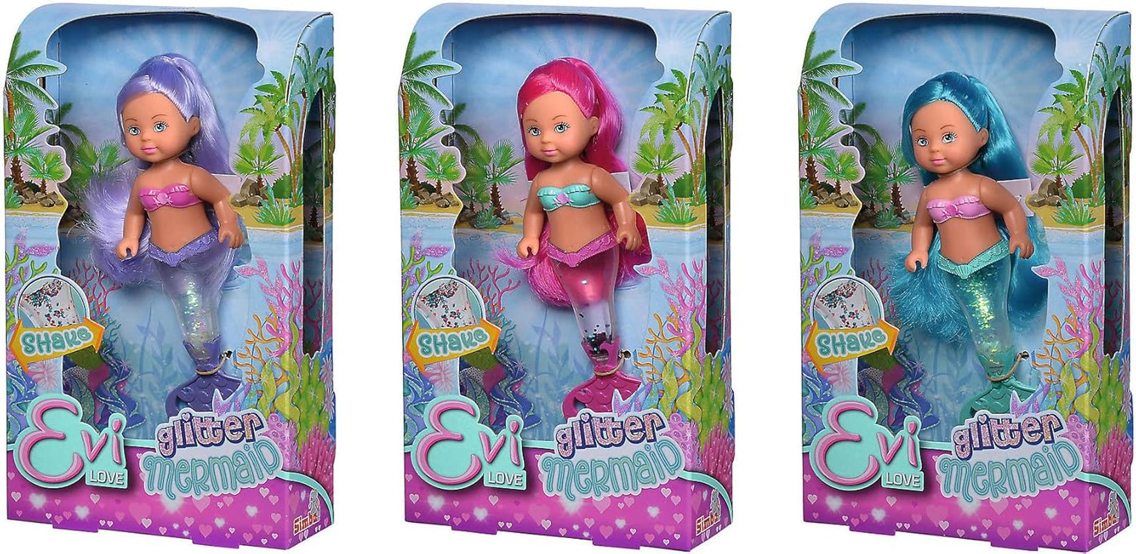 Simba 105733482 - Evi Love Glitter Zeemeermin, zeemeerminpop met een staartvin die oplicht als hij wordt geschud. Er wordt slechts EEN artikel verstrekt.