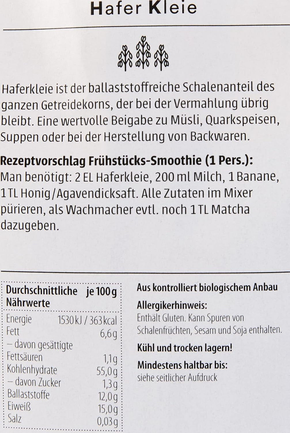 Otręby owsiane bio met kiełkami 500g