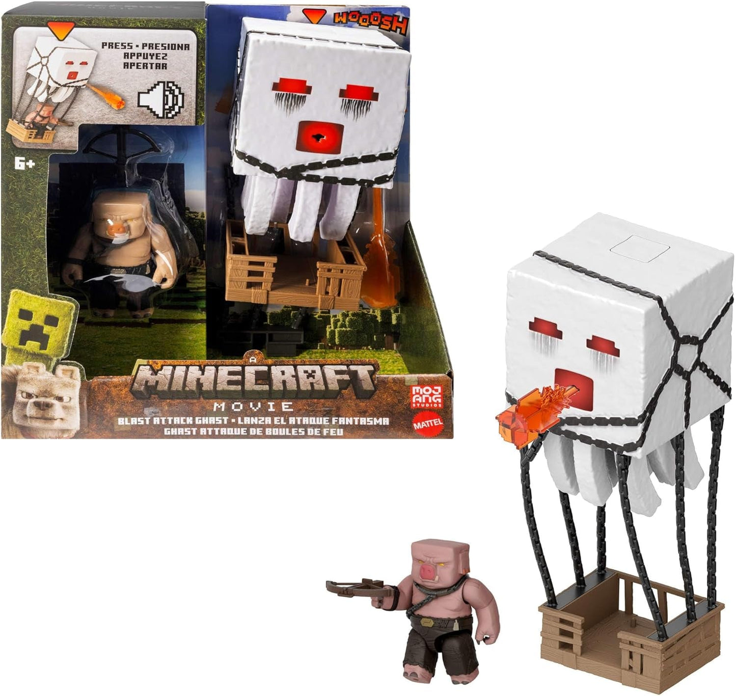 Mattel Minecraft-actiefigurenset, Ghast met vuuraanval, lichten, geluid, starter en projectiel, Piglin Warrior, geïnspireerd door de film, JFB69 Actiefiguren Naty Shop Standaardtitel