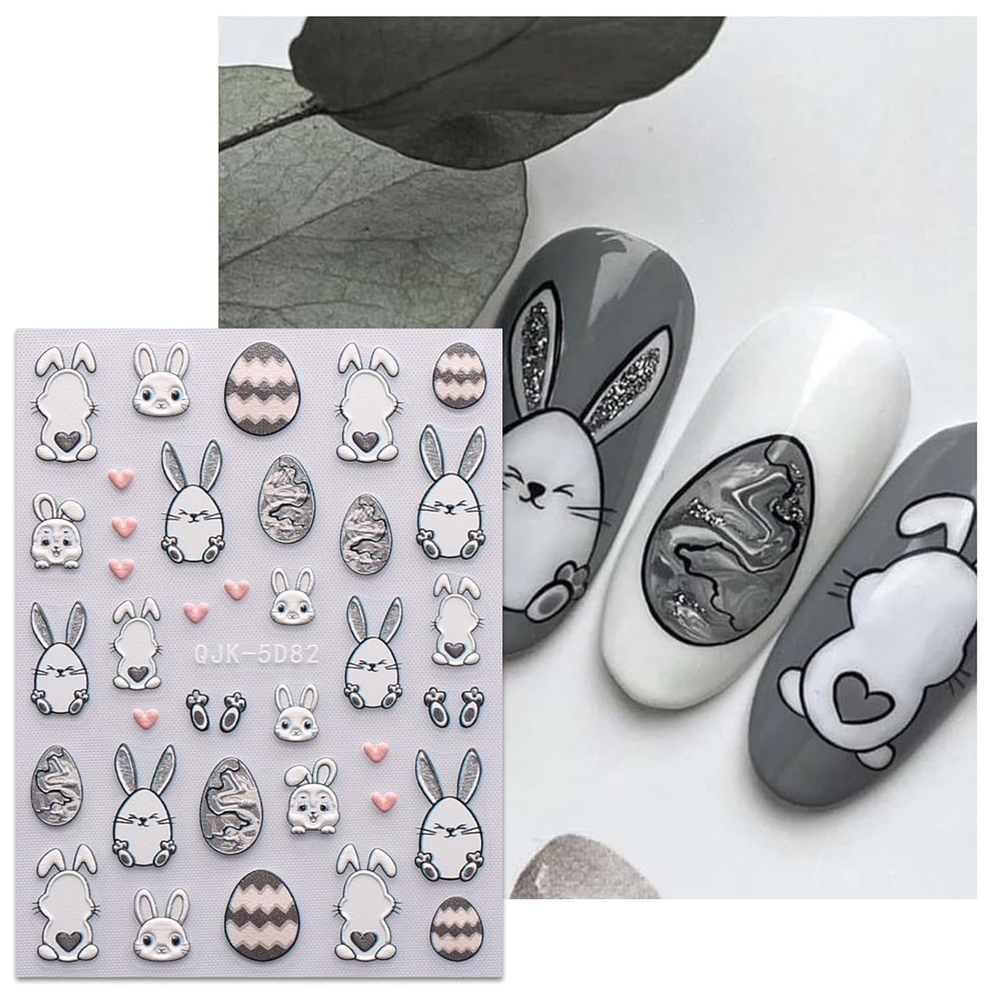 JMEOWIO 6 Blatt 3D Nagelsticker Ostern Nail Art Sticker Selbstklebend Nagelaufkleber 5D Stereoskopisch Süßer Hase Ei Decoratie Nageldesign Zubehör