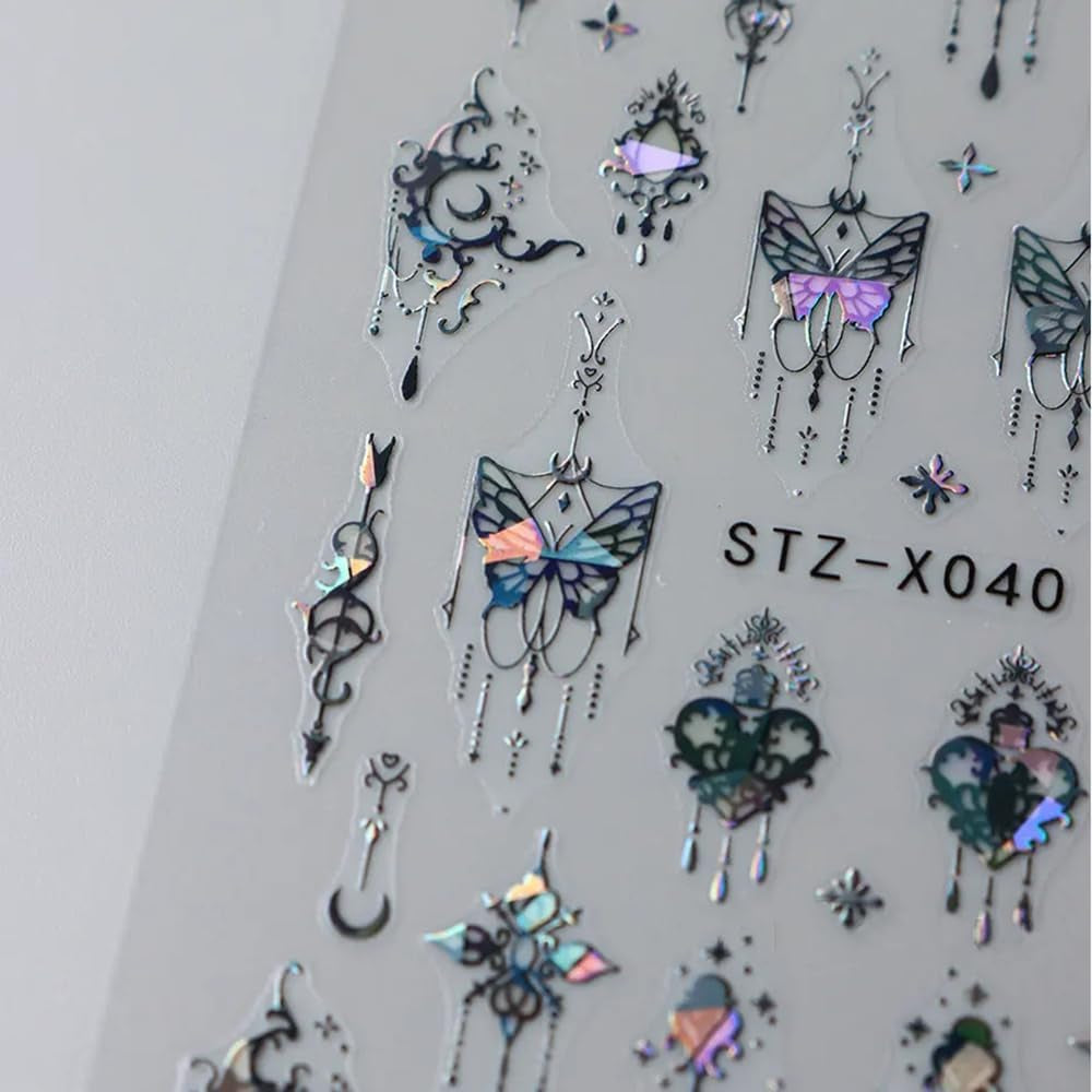 3D Metallic Schwarz Schmetterling Nagelsticker - Laser Roze Aurora Nagelaufkleber - Punk Butterfly Nail Art Stickers - Zilveren Nagelsticker - Nageldesign Zubehör