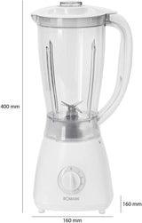 Bomann 378 CB Universalmixer Zum Pürieren, Schlagen, Zerkleinern, Shaken Und Mixen, Ice Crush-Funktion, Kraftvoller 500 Watt-motor, Abnehmbarer Mixbehälter Mit 1,5 Liter, Edelstahlmesser, Weiß, UM 378 CB Kitchen Naty Shop