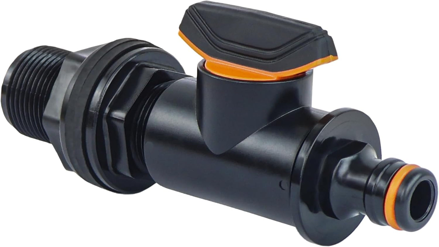 Tankfitting met afsluitklep 26,44 mm buitendraad 3/4 "snelkoppeling regentonfitting regenton watervaten 1 stuk