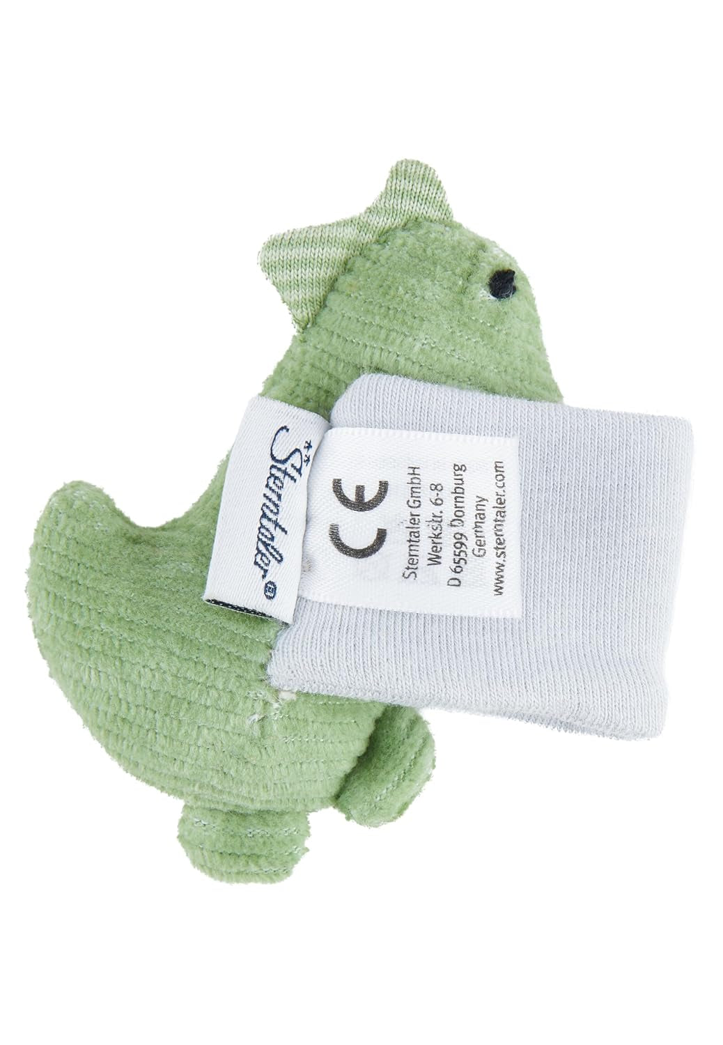 Sterntaler Dino Rexi Armrammelaar - Babyrammelaar van zacht zacht koord - Babyhandrammelaar met elastische band - Babyspeelgoed om te spelen, knuffelen en rammelen, Steengroen babyspeelgoed Naty Shop