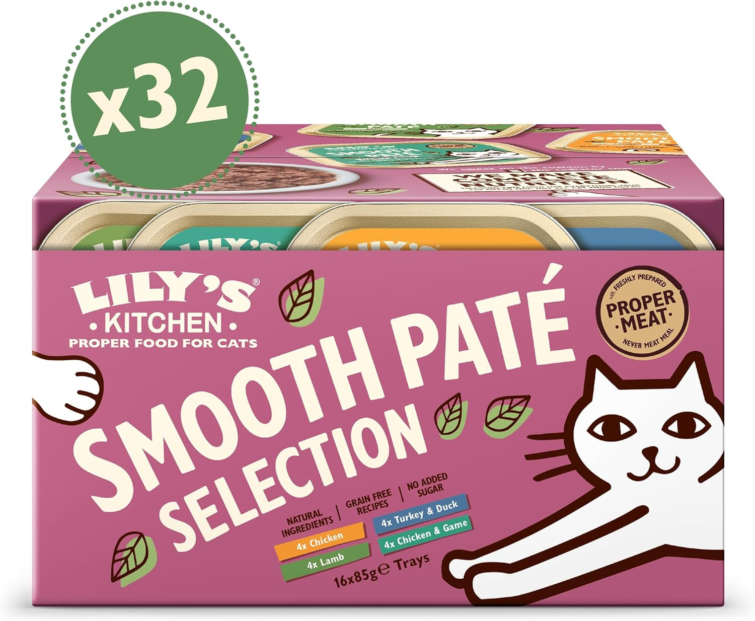 Lily's Kitchen Natural Wet Tender kattenvoer voor volwassen katten, bakken, graanvrije recepten, assortiment (32 bakken x 85 g)