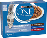 PURINA EEN | BIFENSIS | Voer voor gesteriliseerde volwassen katten | Ondersteunt de vitaliteit, botten, spieren en gewrichten van de kat | In saus | Zakjes met eend, sardines, rundvlees, versheid | 1 stuk (8 x 85 g)