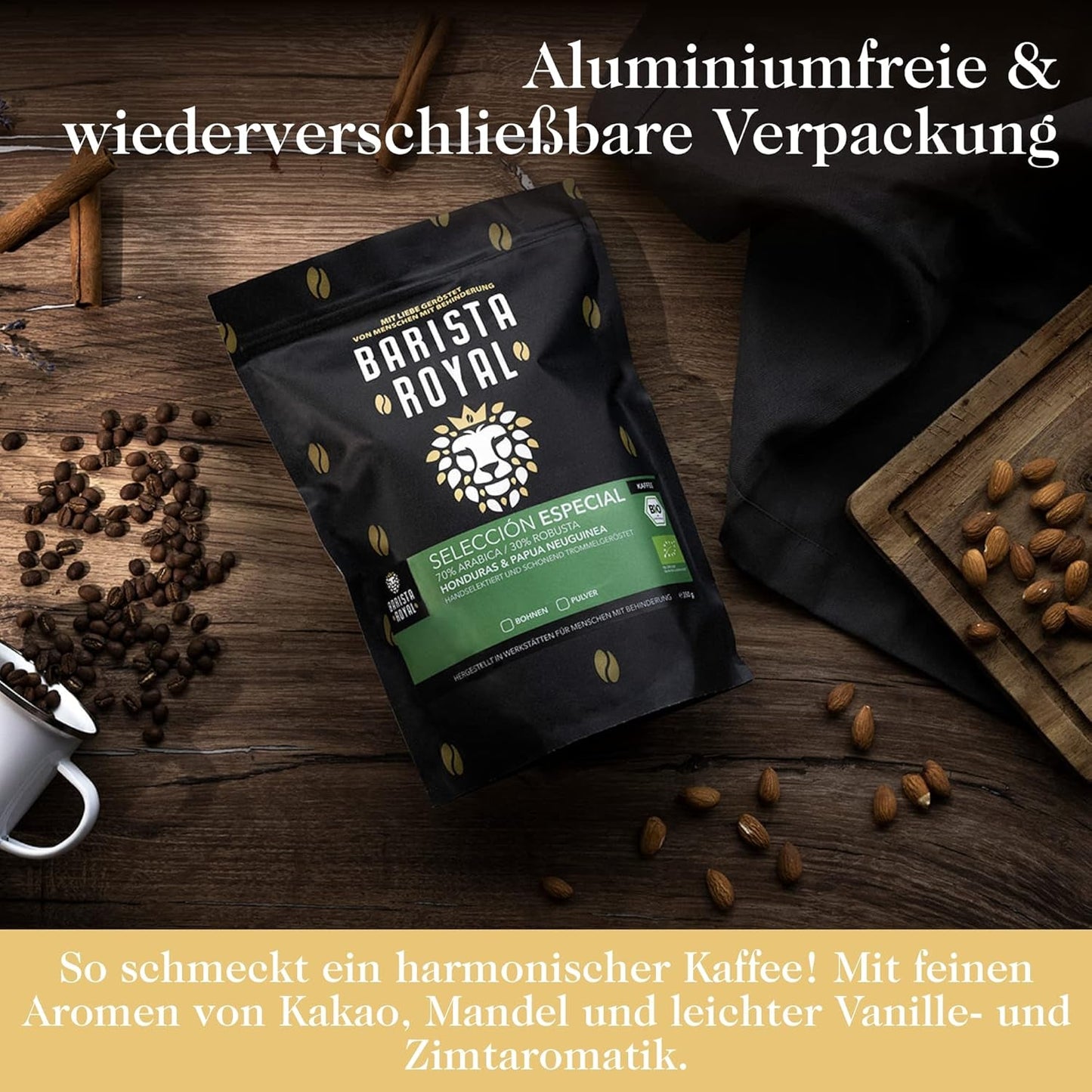 BARISTA ROYAL Bio Kaffeebohnen 1kg "Speciale Selectie" | Frische Kaffeebohnen direkt gehandelt | 70% Arabica, 30% Robusta Kaffee Ganze Bohnen | Ideaal voor volautomatische en filtermachines