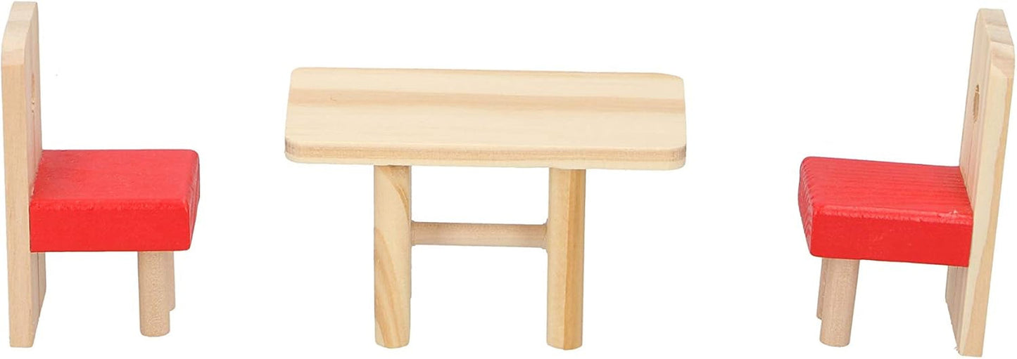 Marionette Houten Speelgoed - Houten poppenhuis met meubeltjes en poppen - 11 stuks Poppenhuizen Naty Shop