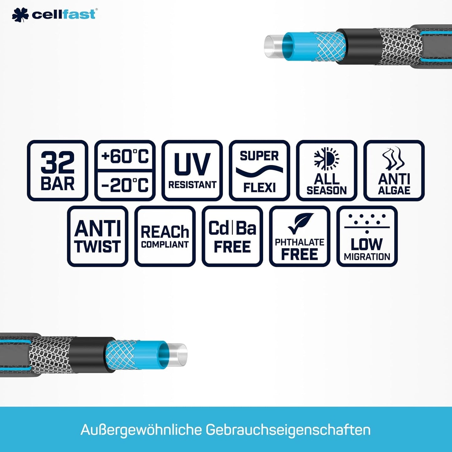 CELLFAST tuinslang 6-laags waterslang dubbel gevlochten stof irrigatieslang UV-bestendig anti-algen flexibele slang 32 bar 1 inch 25 meter hobby