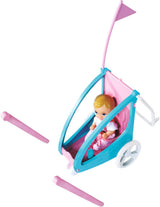 Steffi Love fietskar, pop op fiets met aanhanger voor baby, hond en koptelefoon, vanaf 3 jaar