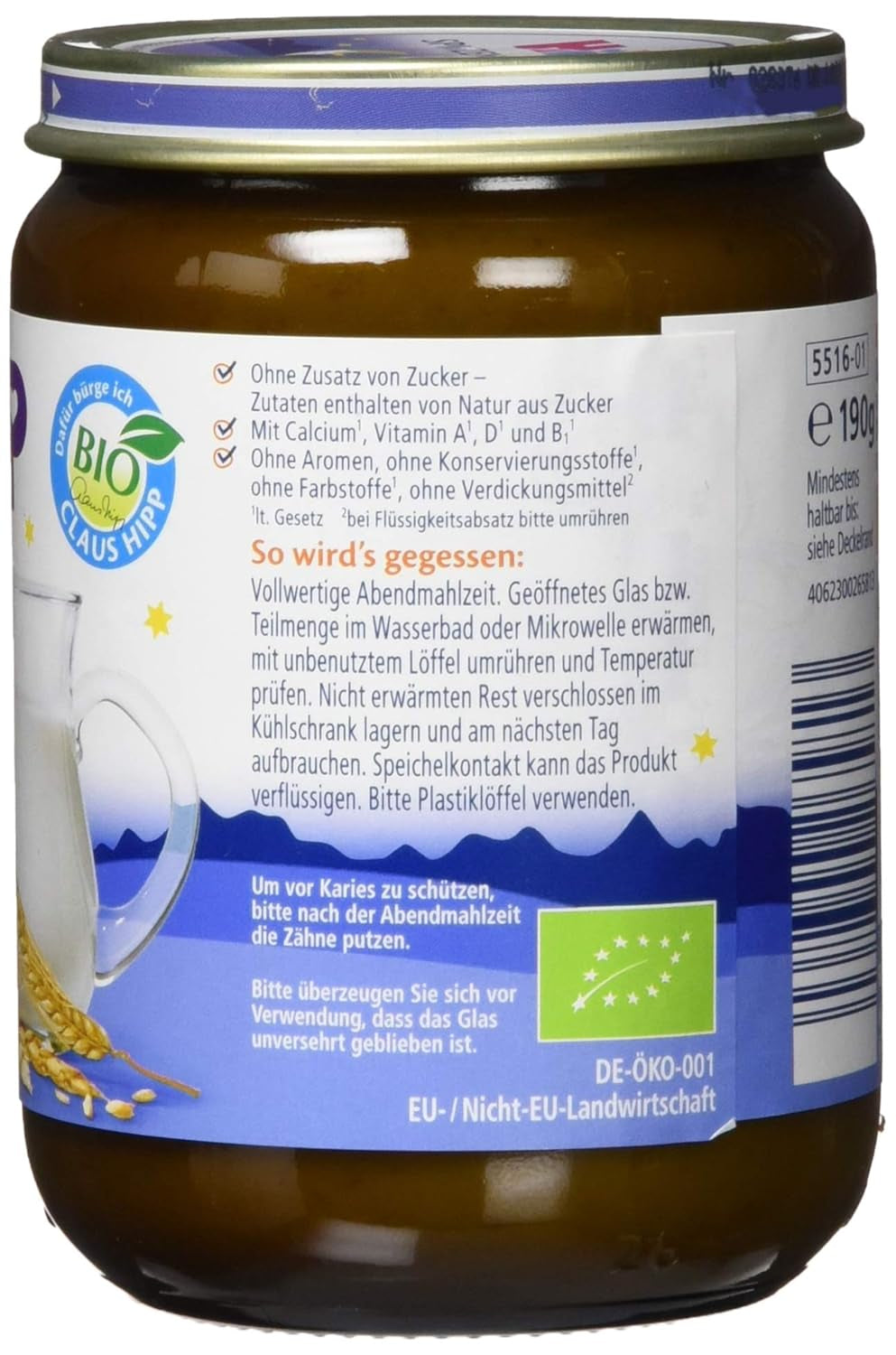 HiPP Organic Good Night met 7 ontbijtgranen (6 x 190 g), babyvoeding vanaf 6 maanden, zonder toegevoegde suikers, zeer vullend, beste biologische kwaliteit
