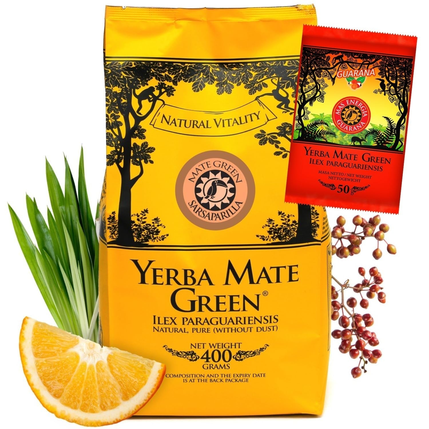 Yerba SARSAPARILLA 400G ● Zoete en verfrissende Mate Thee ● Sarsaparilla bladeren ● Mate Thee van Mate bladeren ● Yebra Mate Thee met GUARANA 50G ● Yerba Mate Losse Blad Thee 450G ● Veganistisch