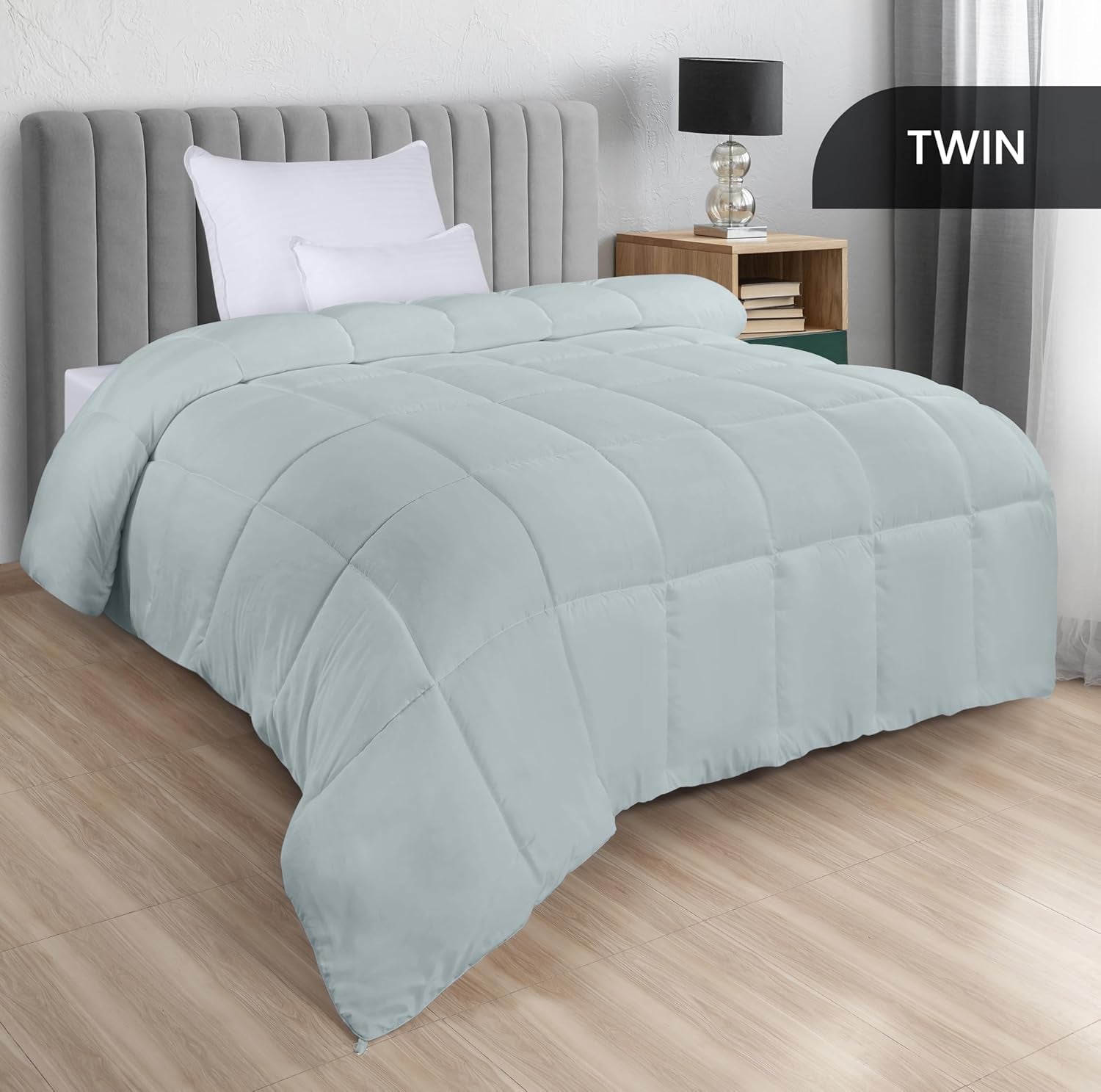 Utopia Bedding All Season-dekbed 250g/m² Pluche gesiliconiseerde vezelvulling tweepersoonsbed in doos gestikt (tweepersoonsbed XL lichtgrijs) Naty Shop Quilts & Quilts