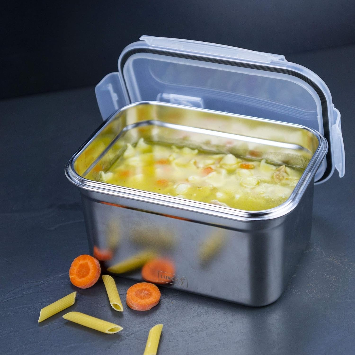 Lurch 240895 Lunchbox Hoge kwaliteit roestvrijstalen veiligheids-/opbergdoos met BPA-vrij plastic deksel 2000 ml Doorzichtige voedselopbergdozen Naty Shop