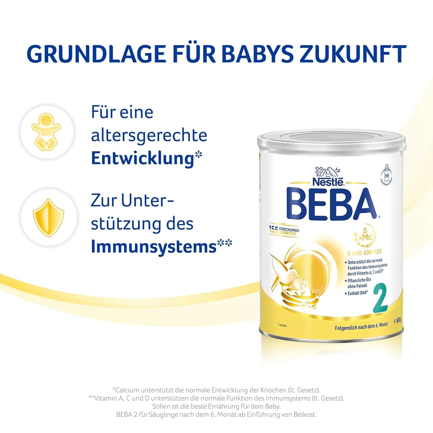 BEBA 2 - Opvolgmelk na 6 maanden, met 5 HMO-complex, leeftijdsafhankelijk eiwitgehalte, lactosevrij, palmolievrij, visolievrij, babyvoeding, babymelkpoeder, verpakking van 3 (3 x 800 g)