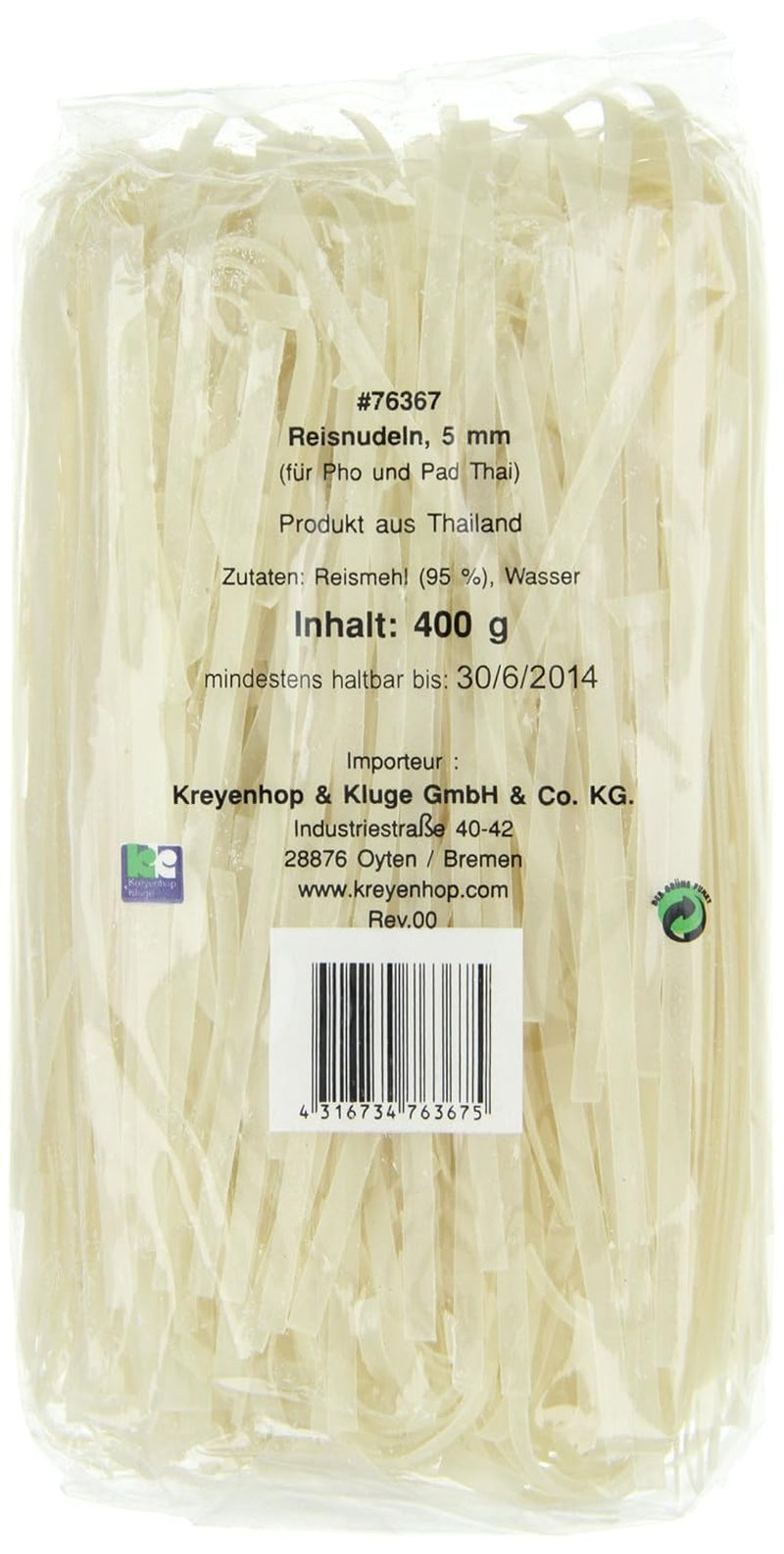 Rijstnoedels - Thaise, 5 mm brede rijstlintnoedels, gemaakt van rijstmeel - 17 x 400 g