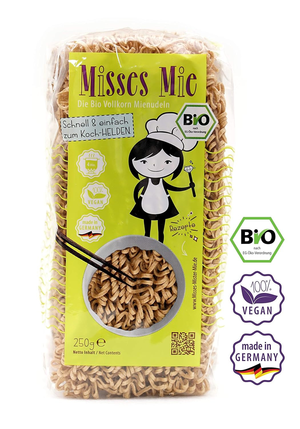 Misses Mie biologische volkorenpasta, 250 g