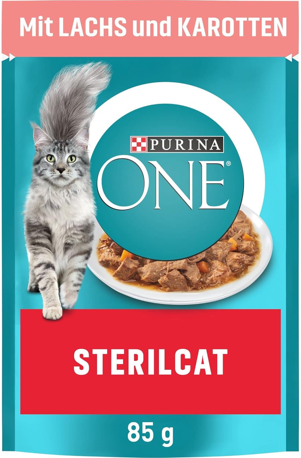PURINA ONE STERILCAT nat kattenvoer, zachte stukjes in saus voor gesteriliseerde katten, met zalm, verpakking van 26 (26 x 85 g)