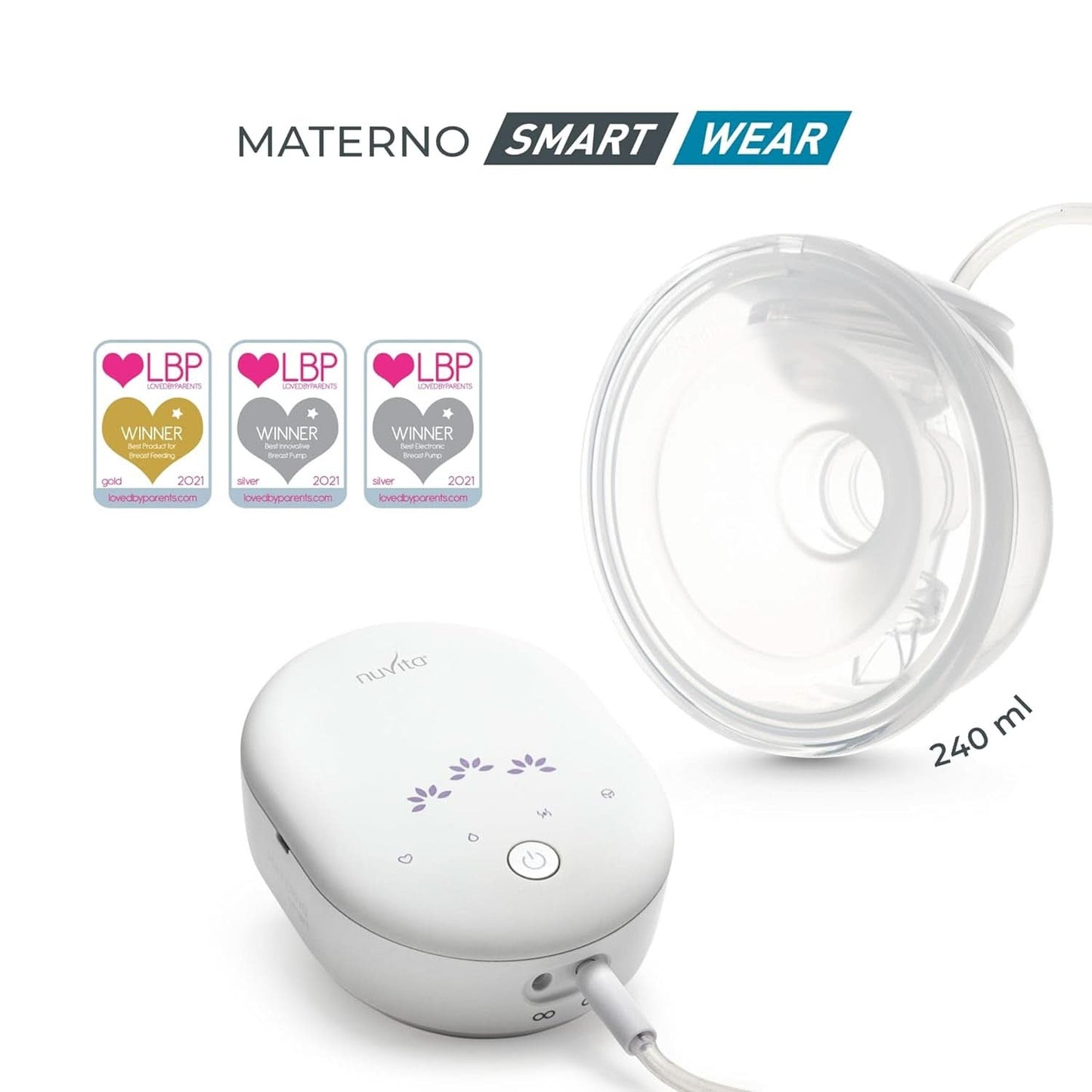Nuvita Materno Smart Wear 1287W - Handsfree draagbare elektrische borstkolf - 3-fasentechnologie, aanpasbaar, draagbaar, conversiekit voor dubbele borstkolven beschikbaar Accessoires Voeding en borstvoeding Bebe Naty Shop