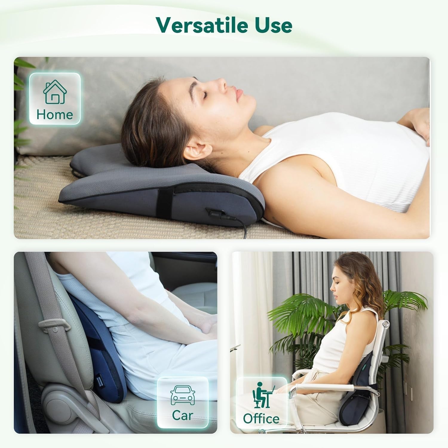 Snailax Ergonomisch lendensteunkussen met massage en warmte, shiatsu-rugkussen van traagschuim, zitkussen met 3 massage-intensiteiten | 2 warmteniveaus | 3 timers | comfortabele zithouding